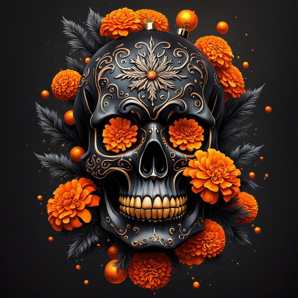 Black gothic Christmas skull baubles