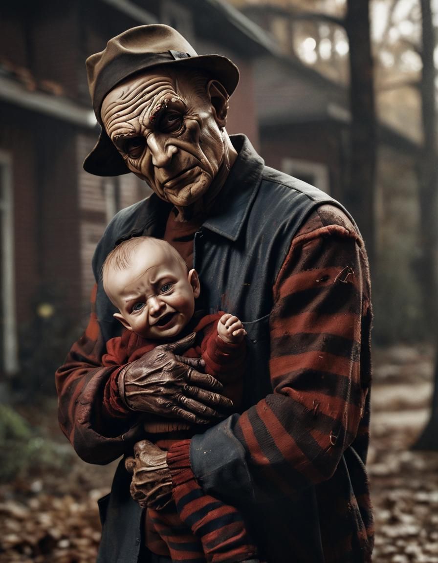 Freddy Krueger Hugs Baby Michael Myers: Cartoon Style