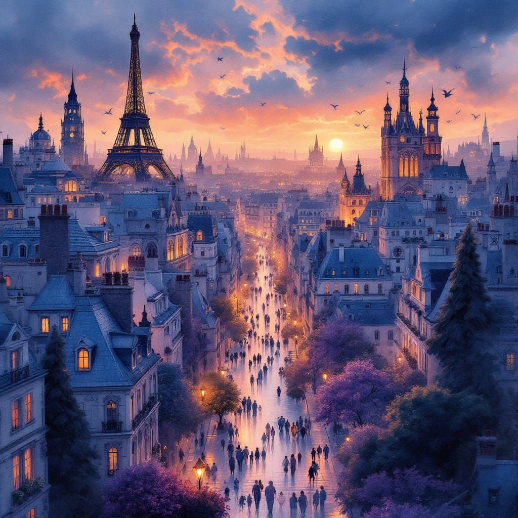 Enchanting Watercolour Parisian Cityscape in Digital Art Sty...