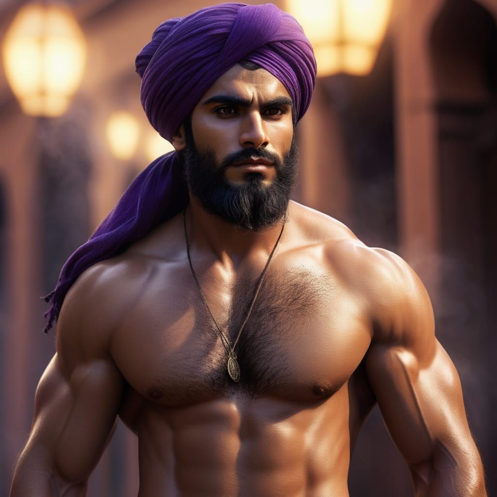 Majestic Persian Djinn with Muscular Physique in Vibrant Dig...