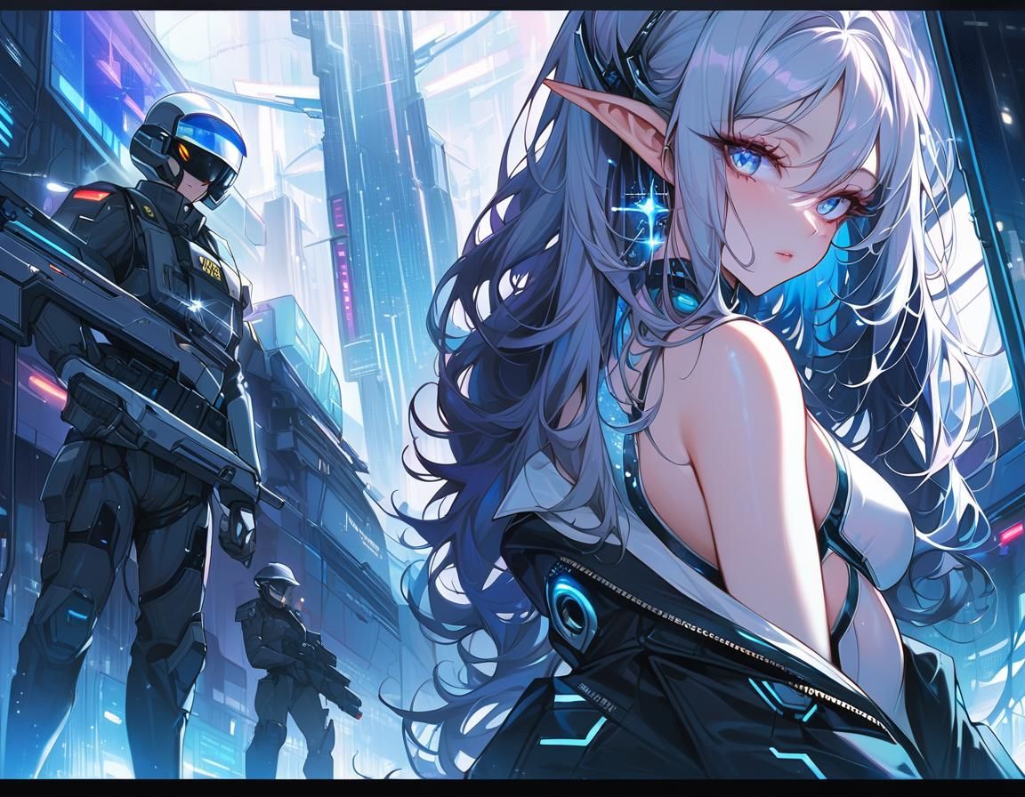 Futuristic Anime Elf Soldier in Sci-Fi Style