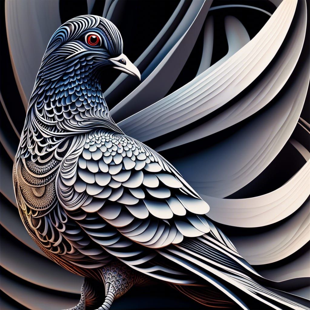 Detailed Pigeon with Zentangle Elements in HDR