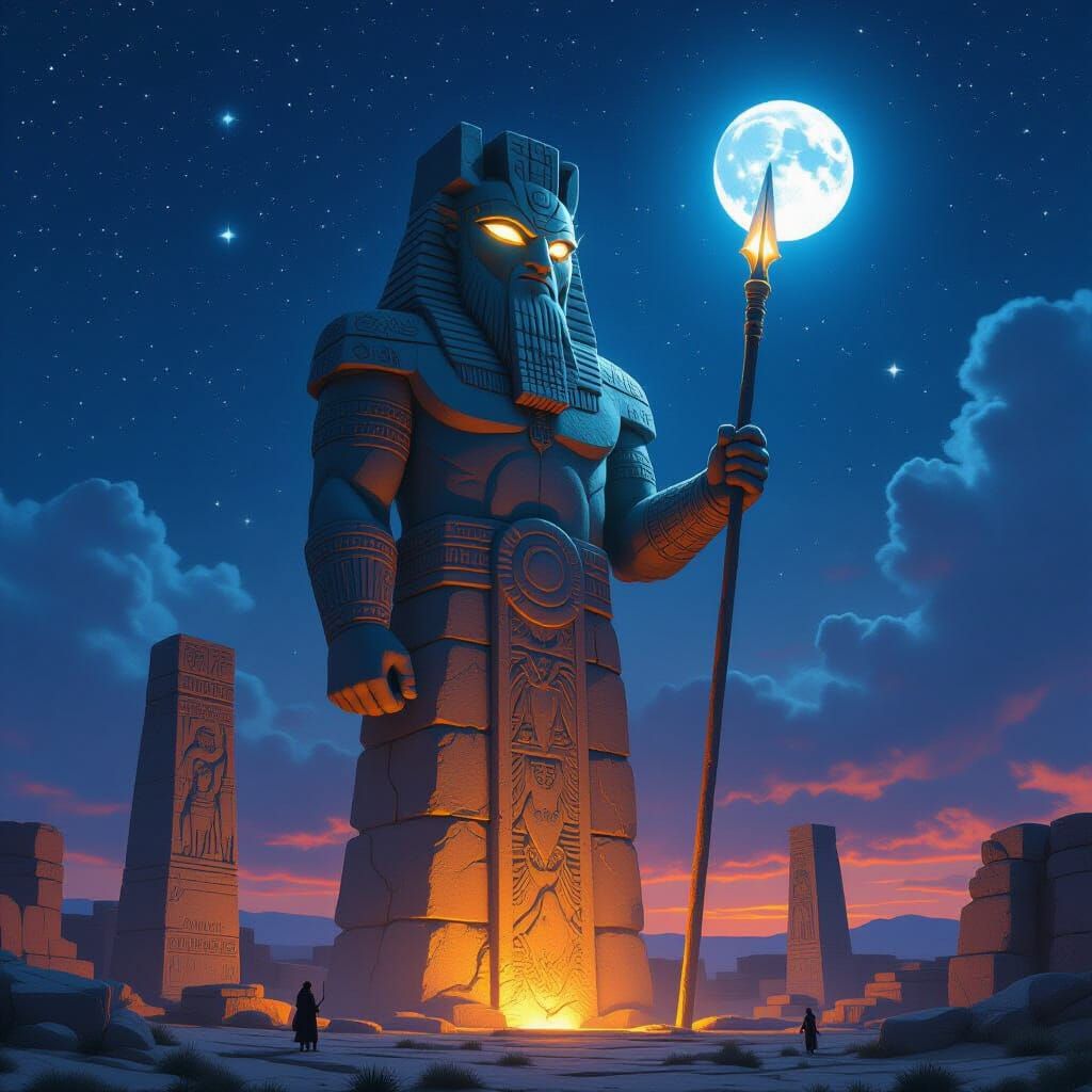 Göbekli Tepe Guardian Spirit Under Starry Sky