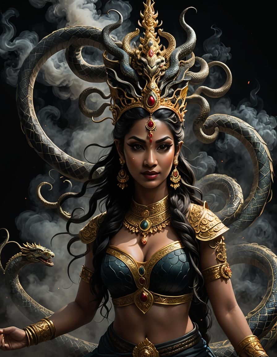 Apsara Goddess and Nagini Encounter, Hyperrealistic Art