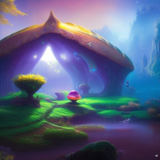 Cute Frog on Mushroom in Disney Style