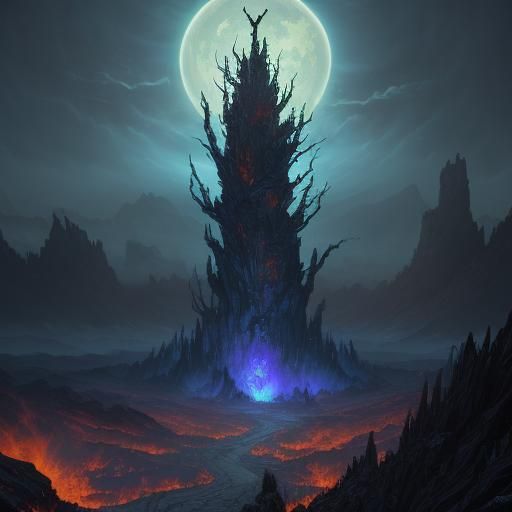 Lucifer on Fiery Peak: Beksiński-Inspired Fantasy Art