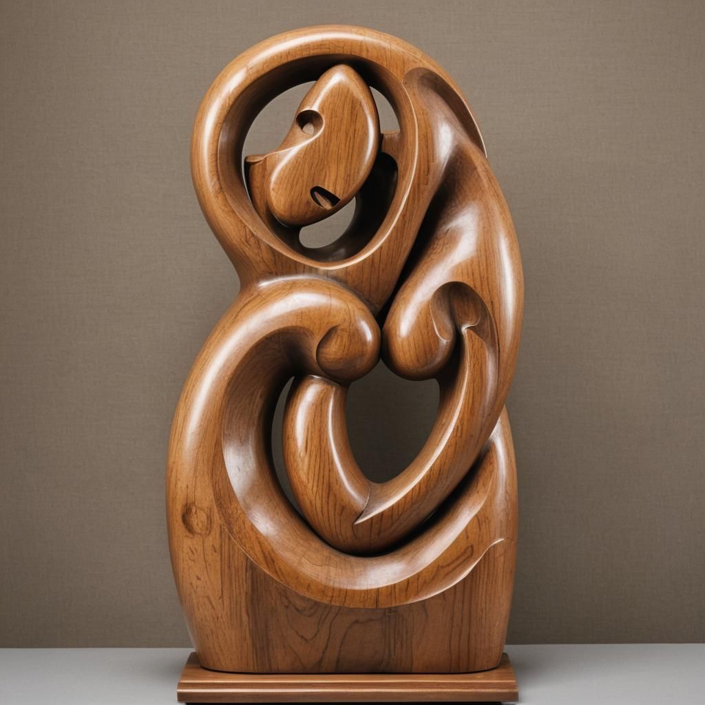 Abstract Teak Sculpture of Embracing Couple