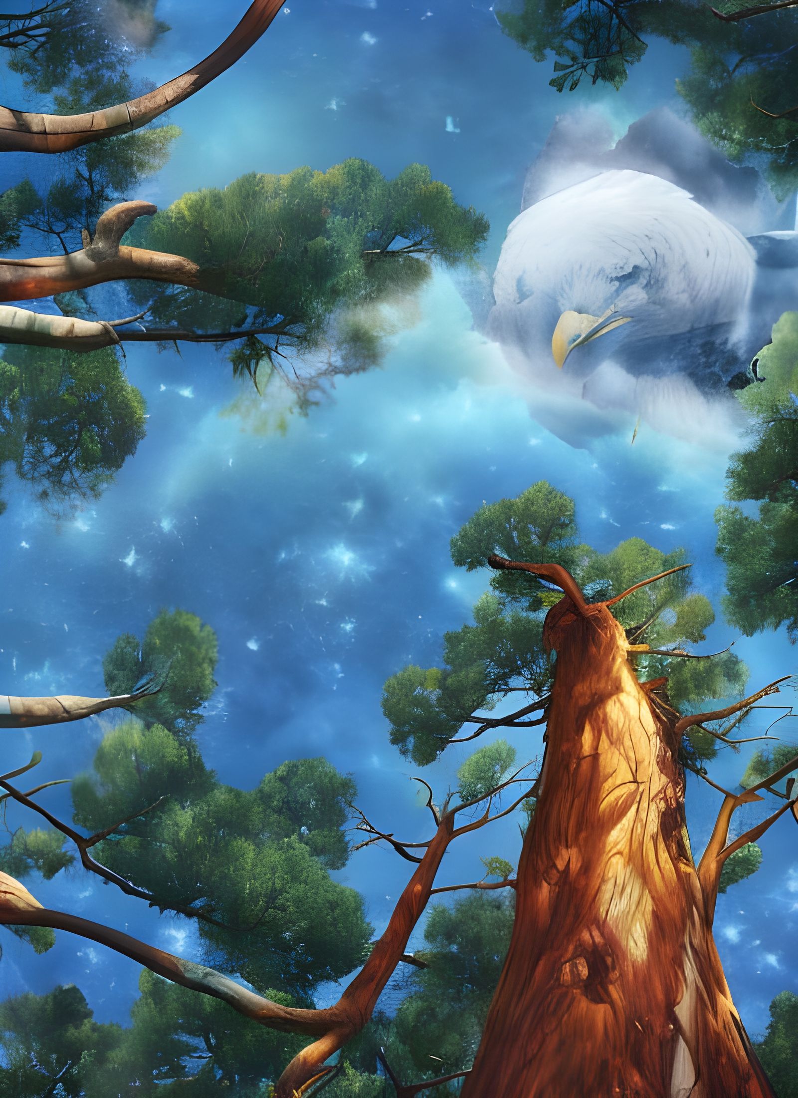 Eagle's Nest in Forest: Cel-Shaded Manga Art