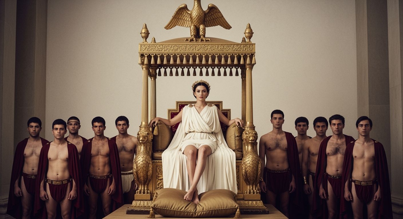 Regal Roman Empress on Golden Litter Throne