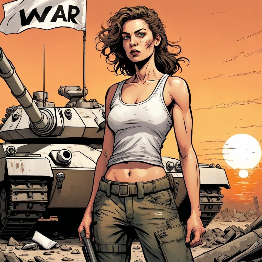 Woman Halts War with White Flag Comic Book Style