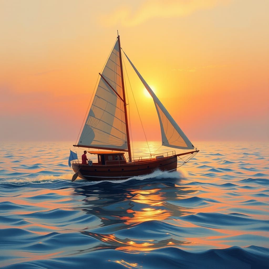 Sailboat at Sunset: Impressionistic Seascape