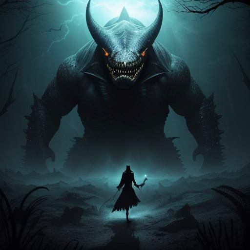 Dream Confrontation: Human vs. Shadow Mosasaur