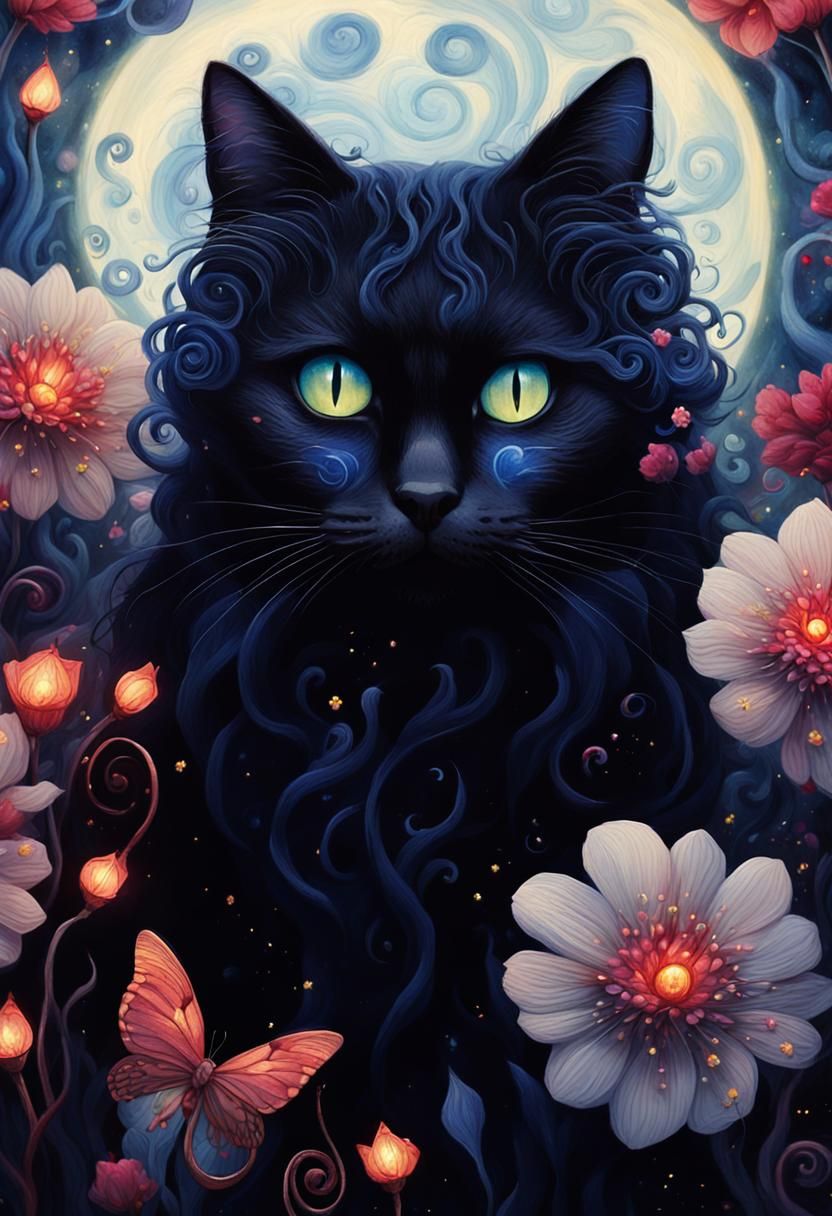Cat in Flowers: Dark Fantasy by Tim Burton