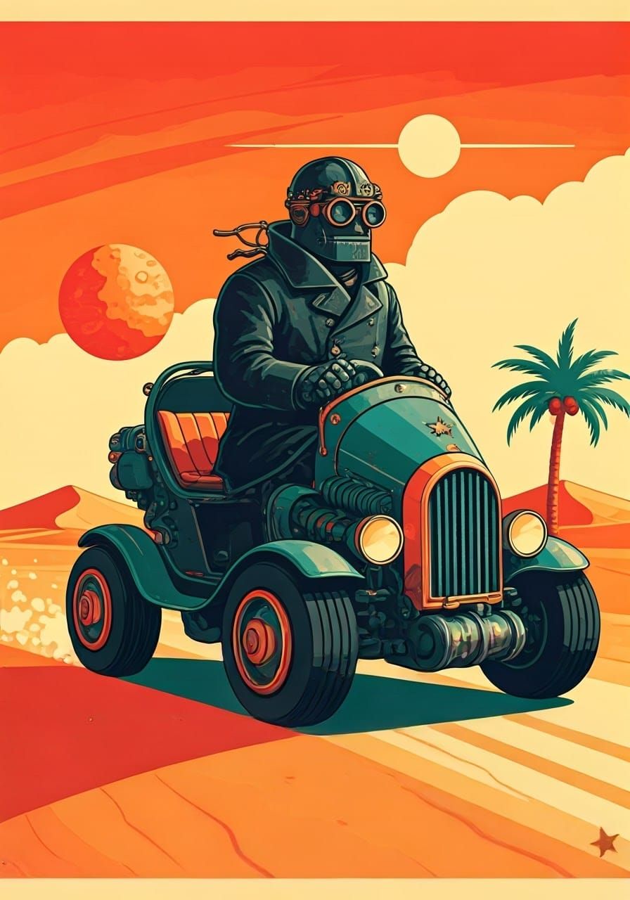Retro-Futuristic Robot Driver Poster Art