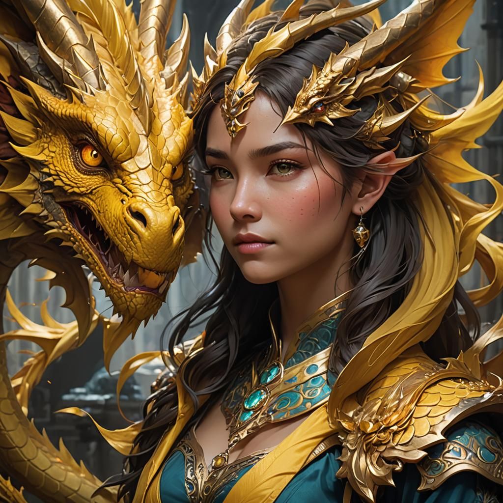 Yellow Dragon and Human Bond Portrait