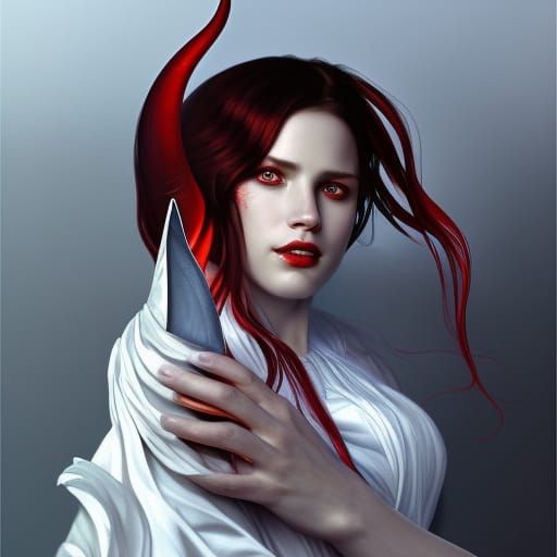 Demonic Woman Portrait with Sword and Wings