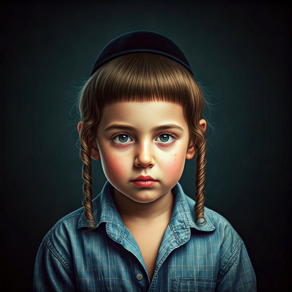 Vibrant Portrait of a Dreamy Hasidic Boy with an Inner Spark