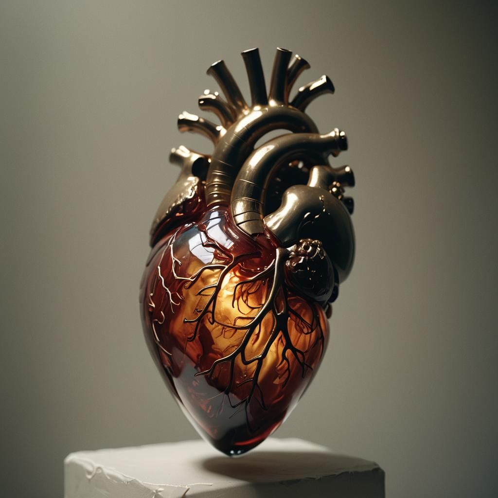 Glowing Glass Heart Sculpture in Cinematic Style