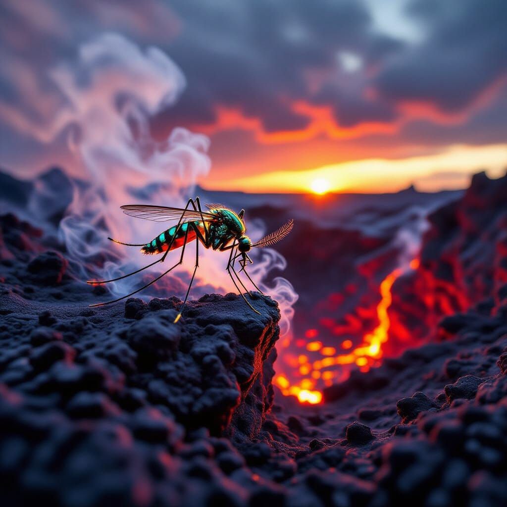 Mosquito on Volcanic Crater Edge, Dramatic Lighting