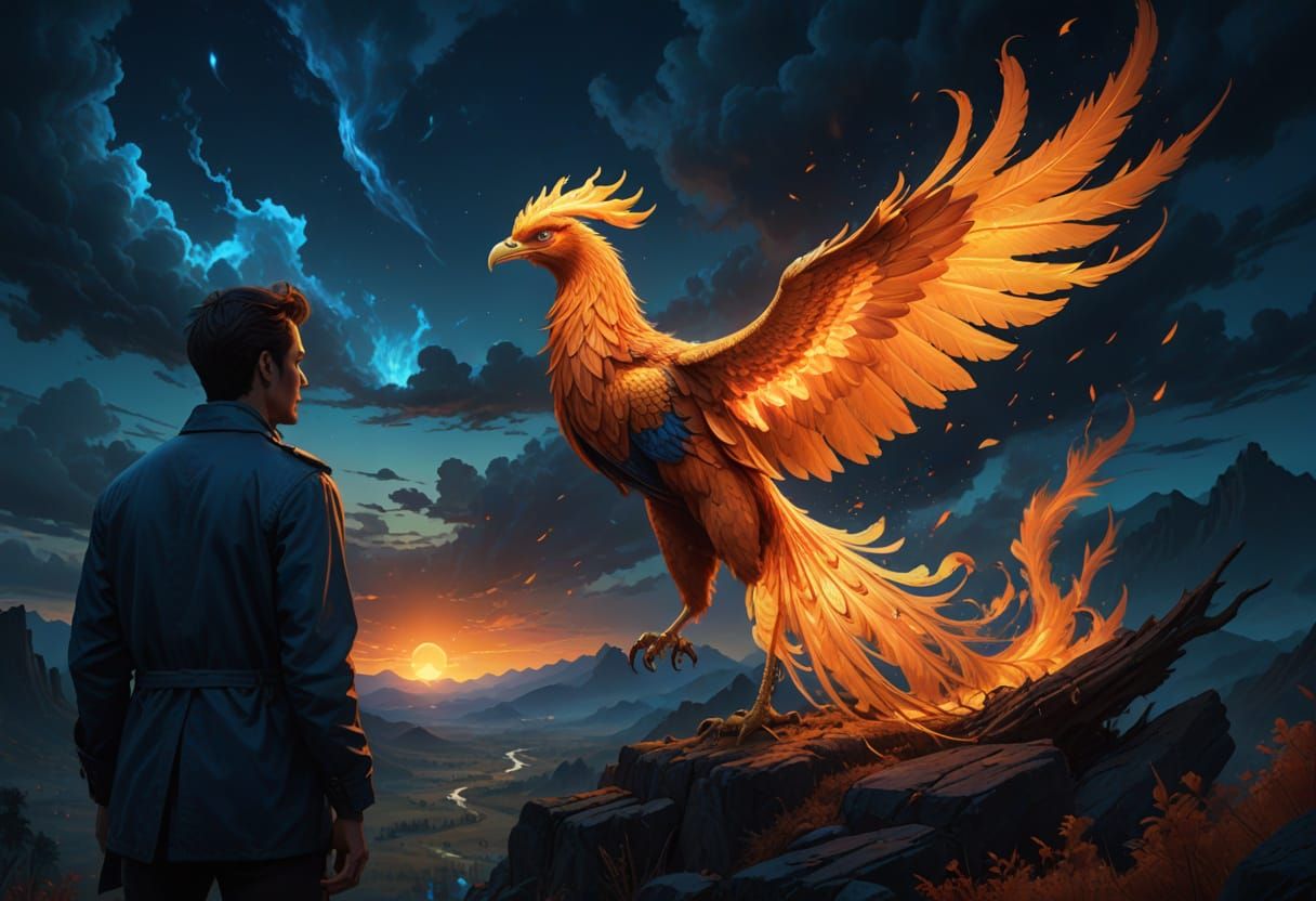 Majestic Phoenix in Valley: Vivid Digital Art