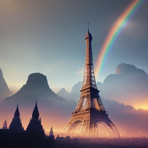 Eiffel Tower Rainbow: Fantastical Digital Matte Painting