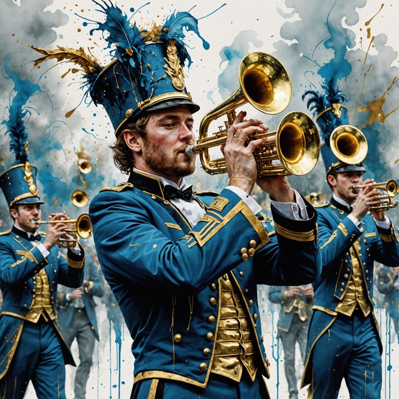 Ethereal Marching Band in Whimsical Ink and Tea Art