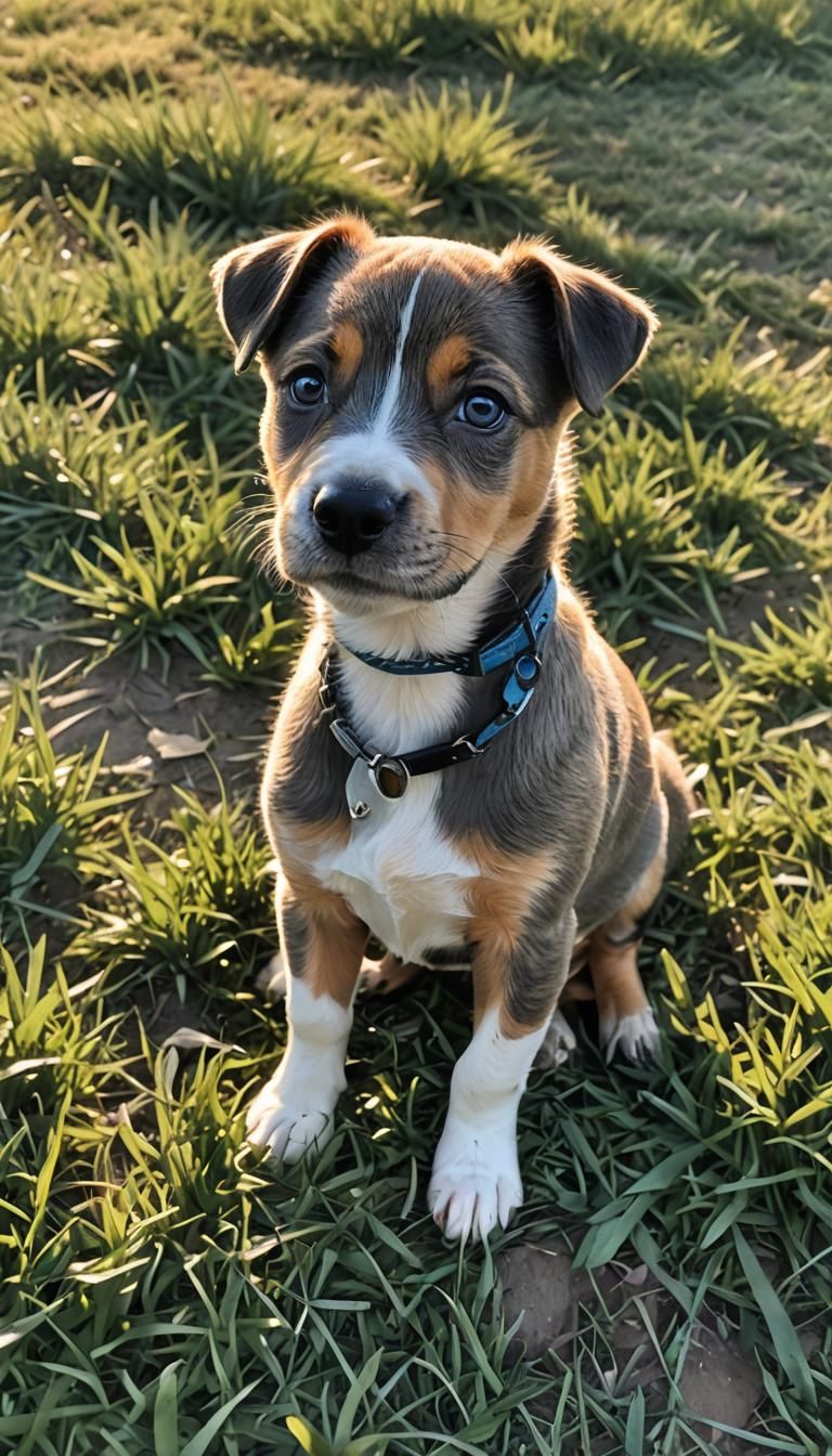 Cute Blue-Eyed Puppy in Sunny Grass