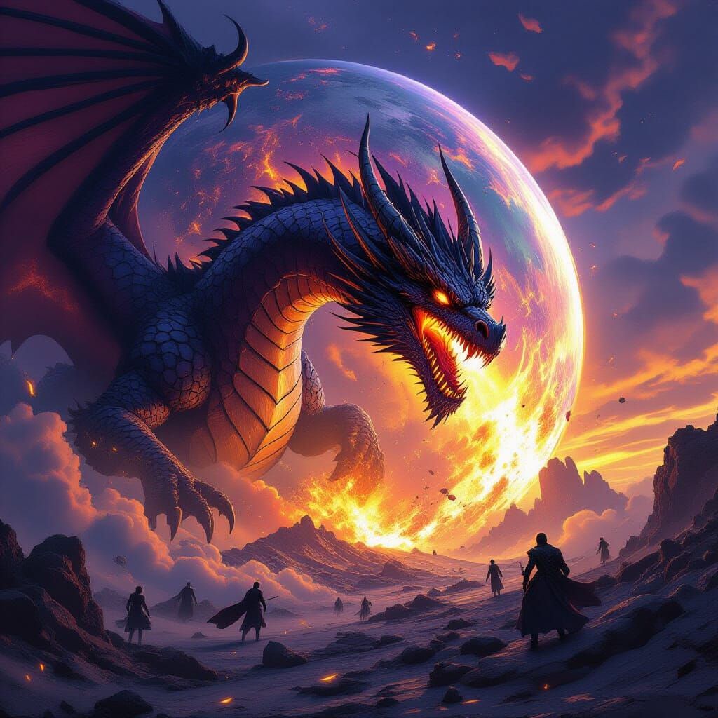 Dragon Annihilates Planet in Dark Fantasy Style