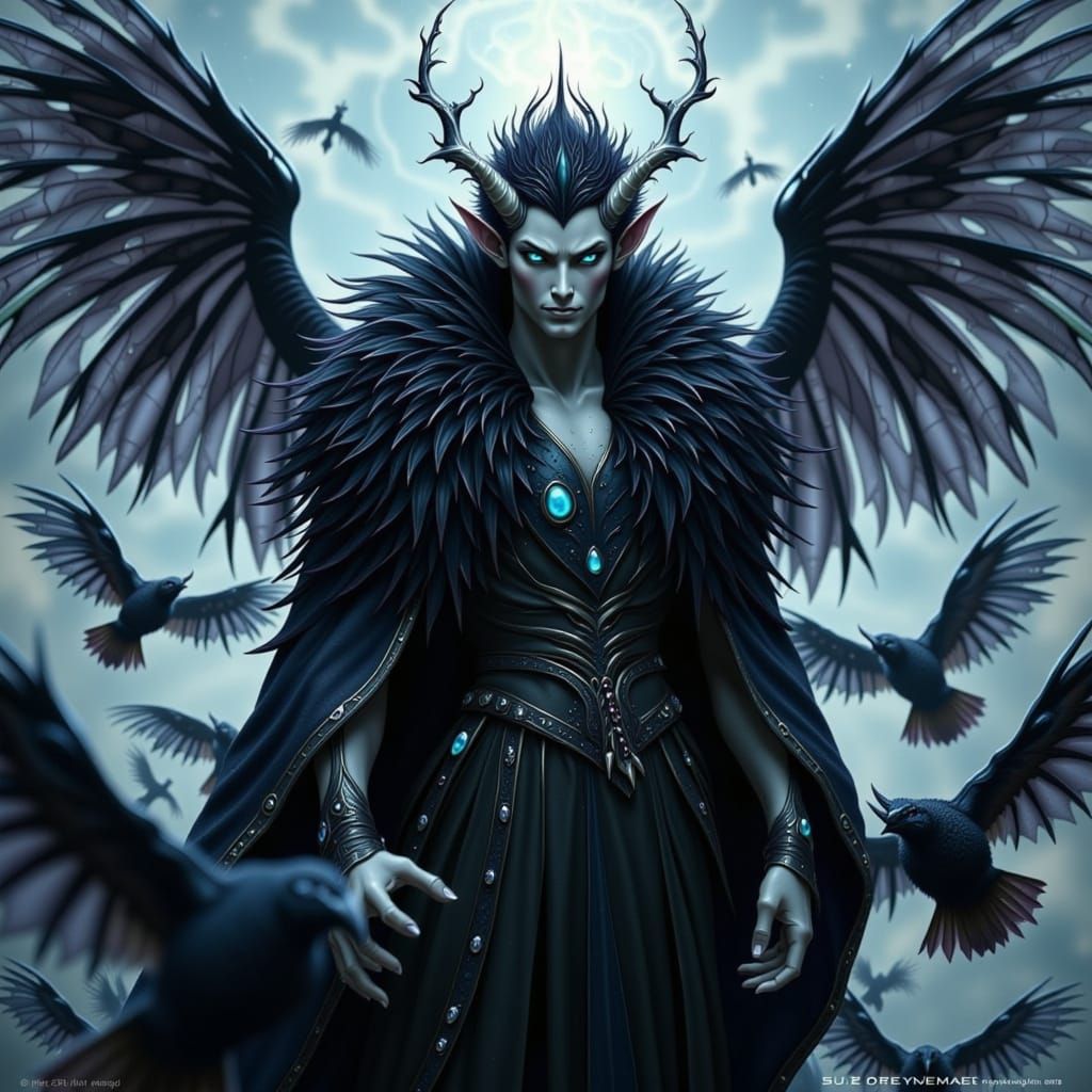 Menacing Raven-haired Demon with Ethereal Glow
