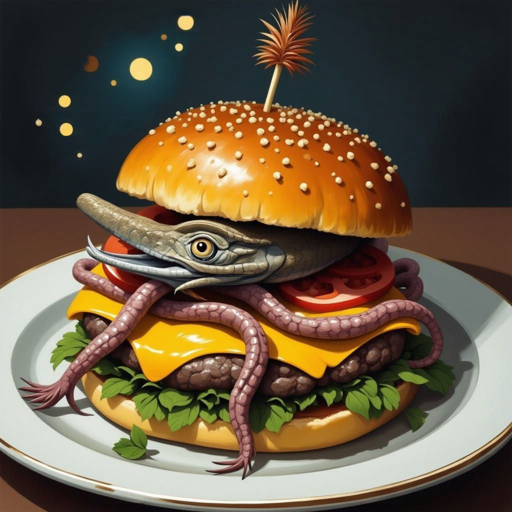 Surreal Cheeseburger with Exotic Ingredients