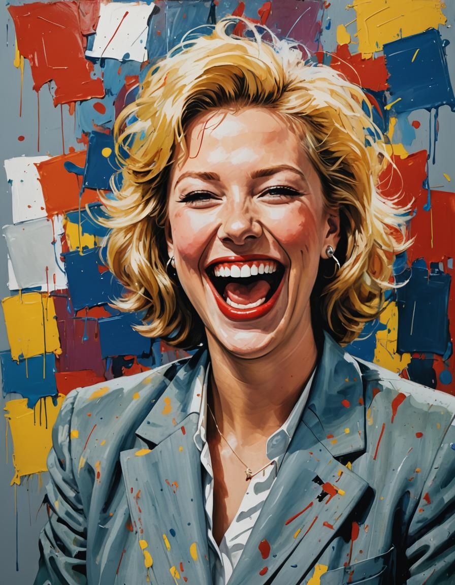 Laughing Woman in Business Suit: Oil Painting Portrait