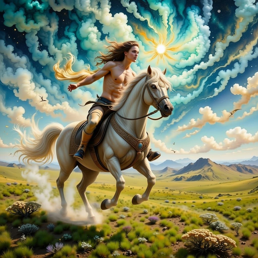 Centaur Galloping in Steppe, Embracing Freedom