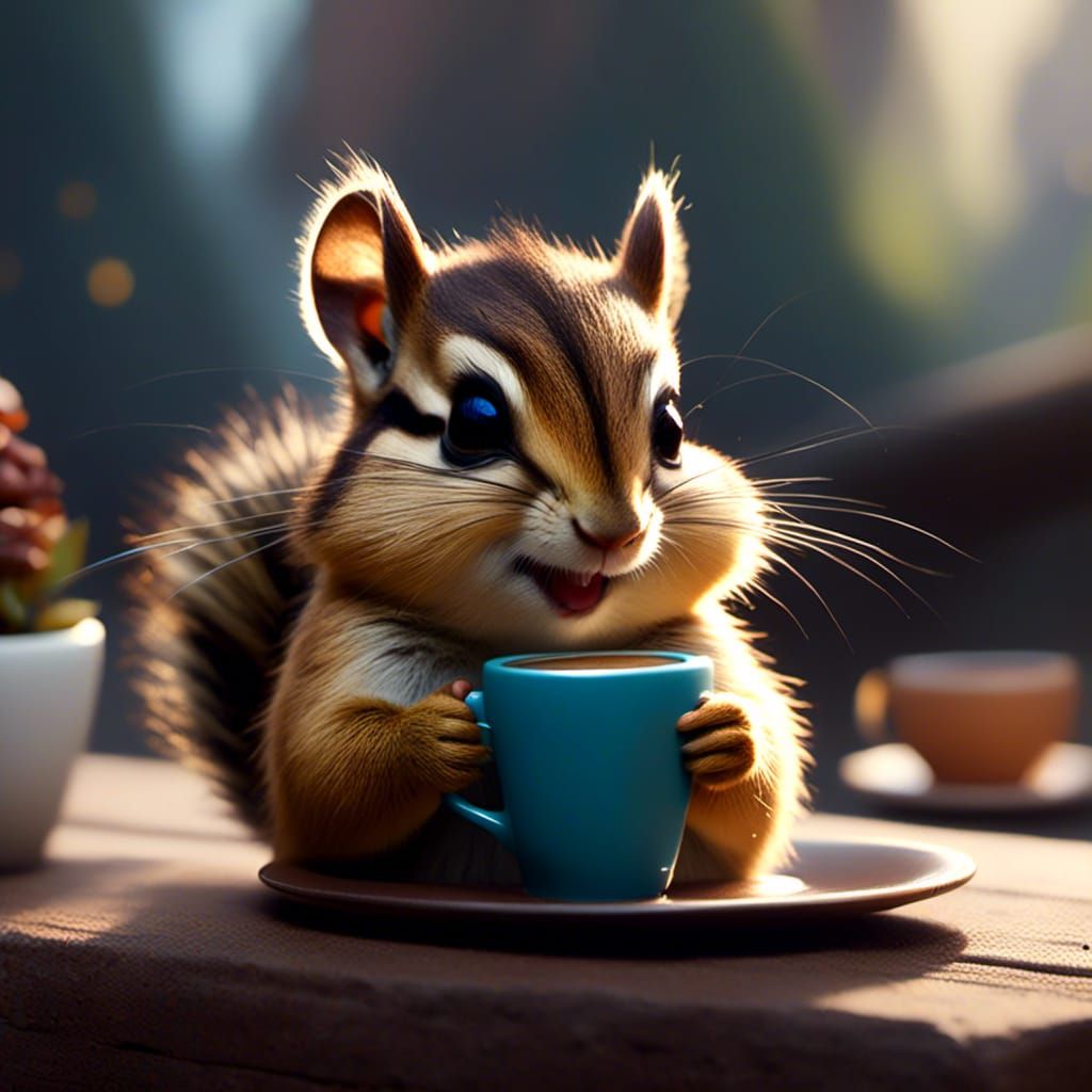 Chipmunk drinking coffee