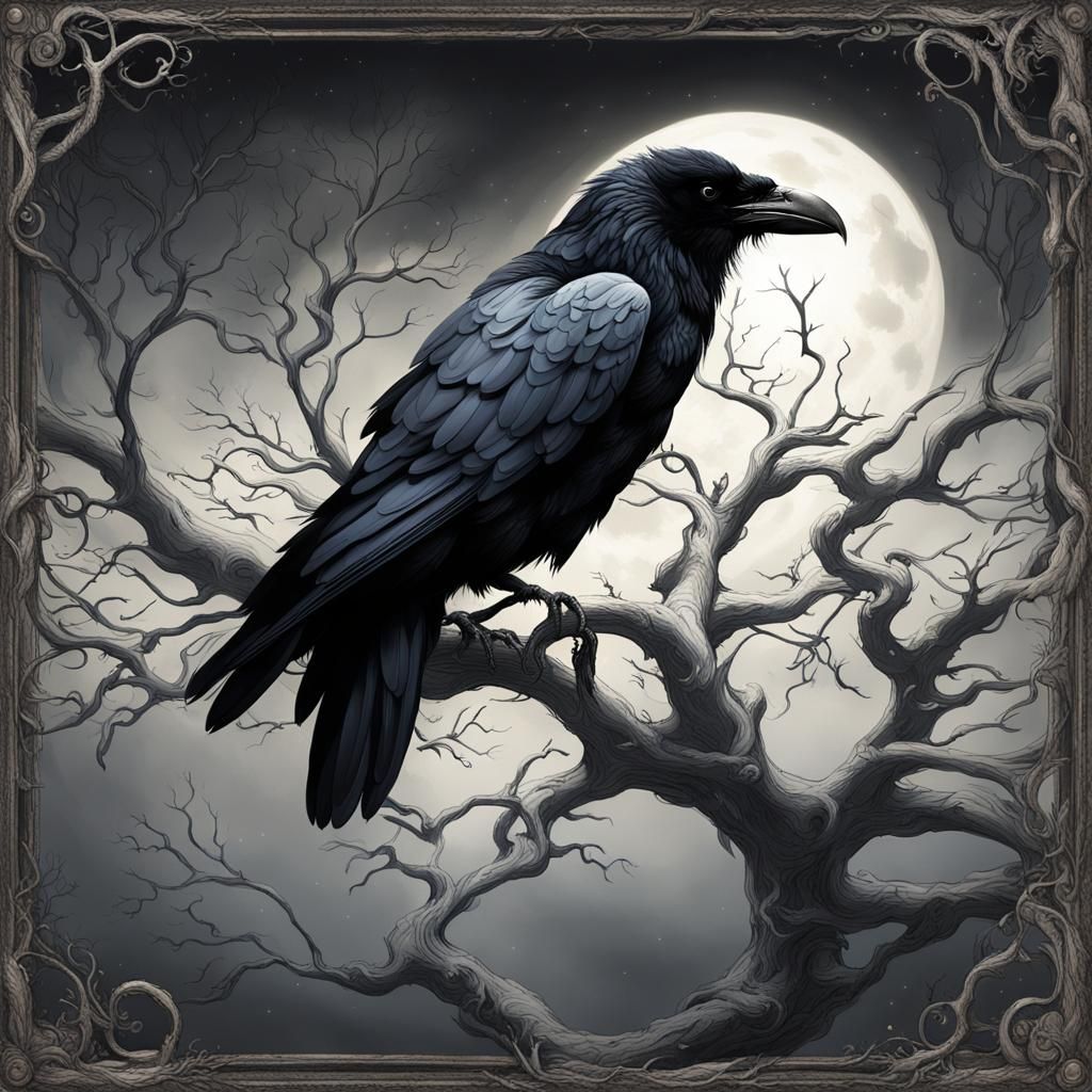 Raven with Pearl in Moonlight: Detailed Matte Painting