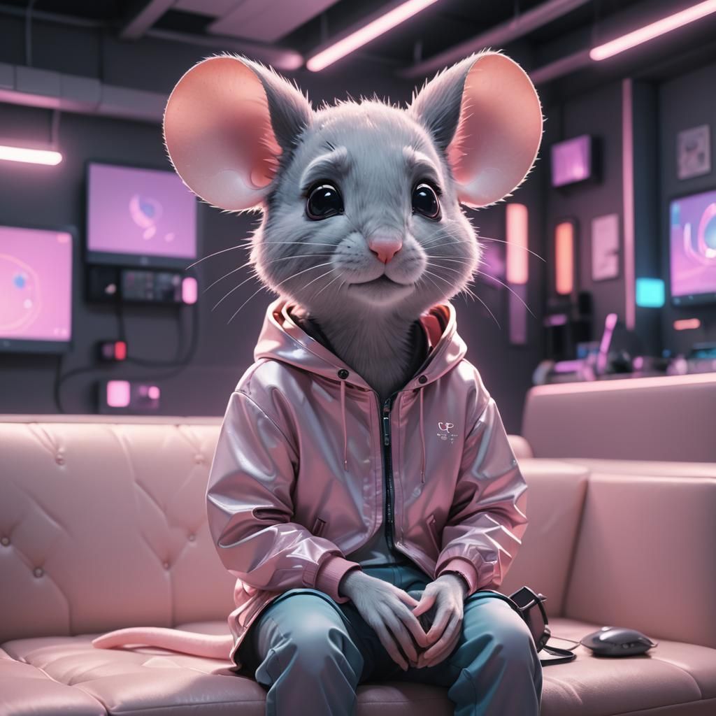 Mouse in High-Tech Room, 3D Anime Art
