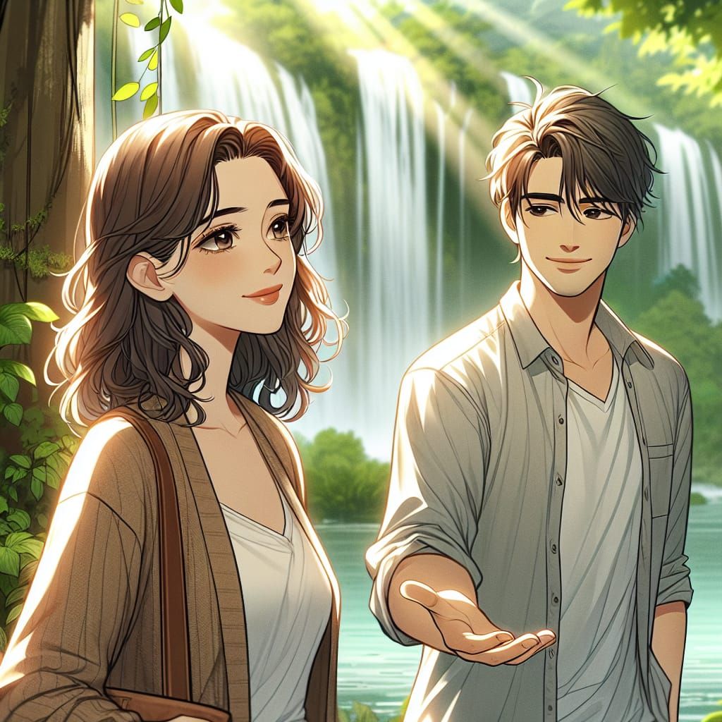Lush Forest Scene: Ayen and Sebastian at Lakan Falls