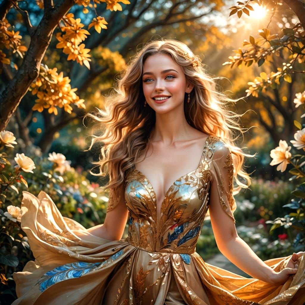 Stunning Woman in Golden Style Dress