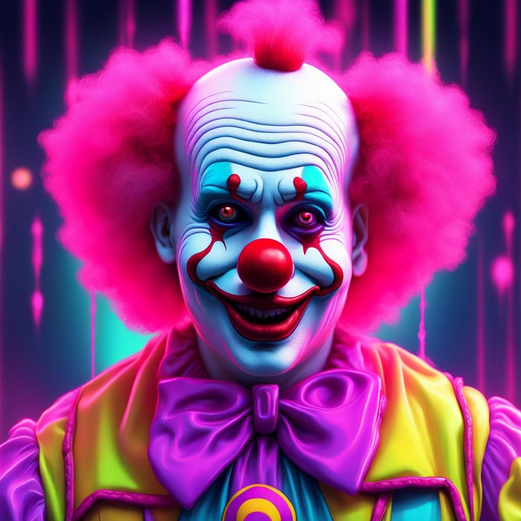 sad clown,  ultra detailed, ultra quality, CGSocietysynthwave neon retro