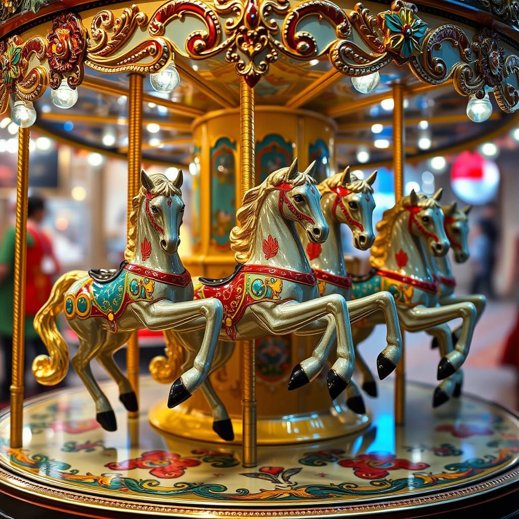 Vintage Enameled Glass Merry Go Round Horses