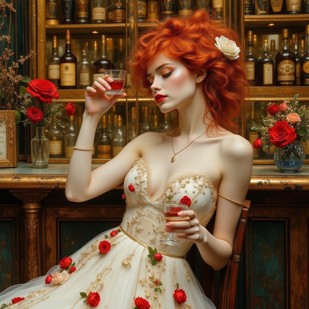 Porcelain Woman with Red Hair in Art Nouveau Style