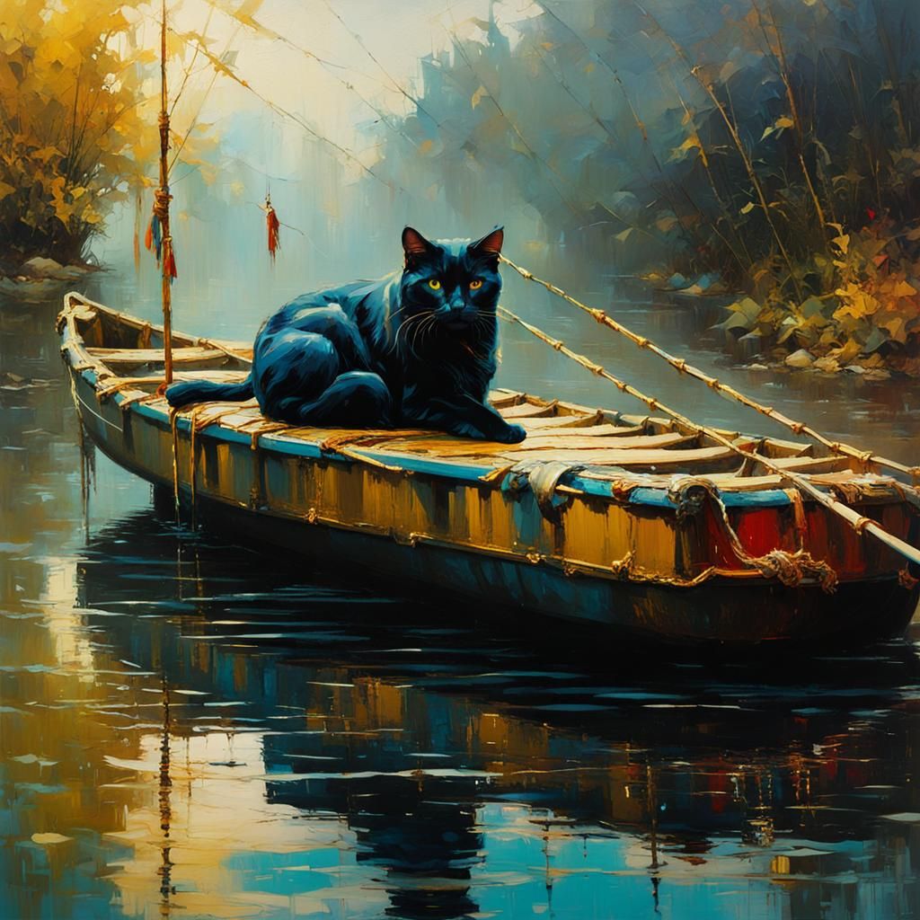 Kintsugi Cat on Sinking Raft, Triadic Colors
