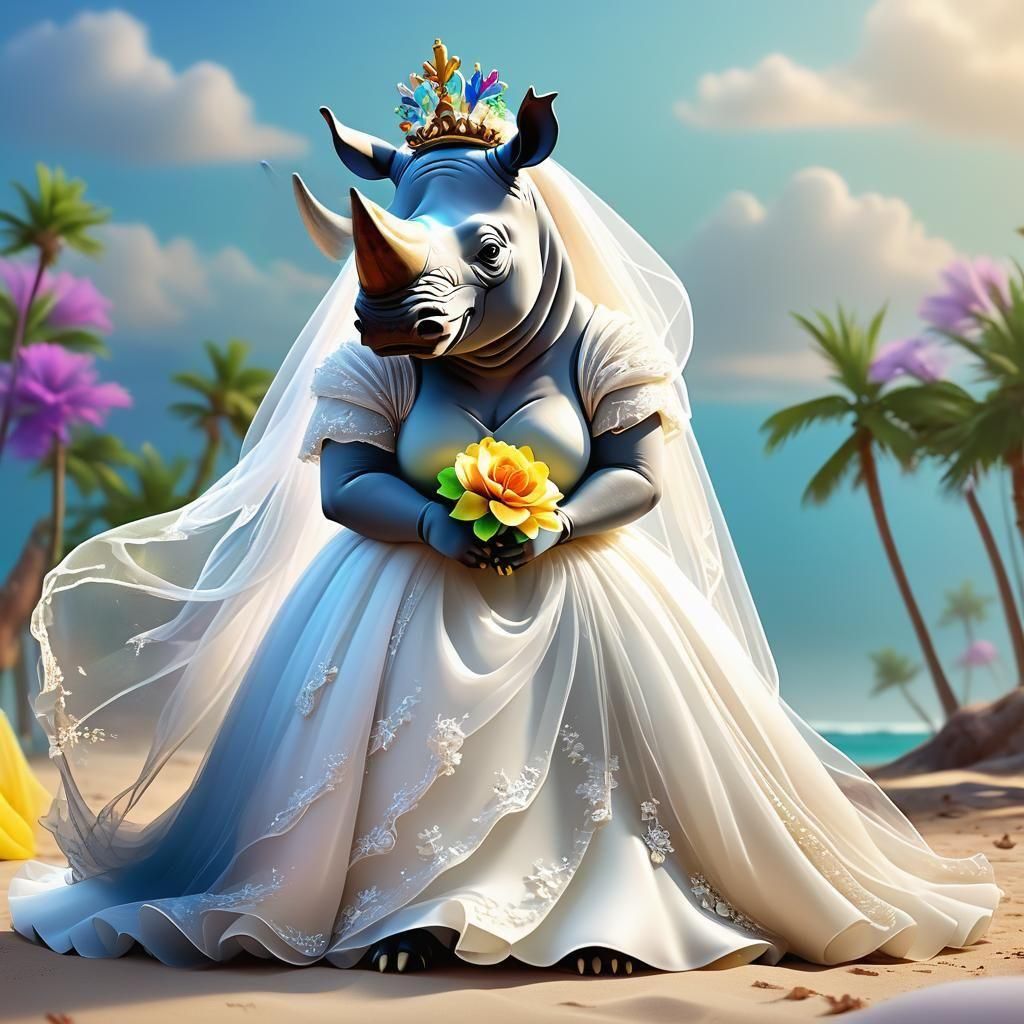 Rhinoceros Ready for Beach Wedding as 3D Digital Art