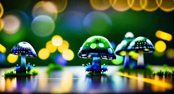 Enchanted Alien Planet with Fireflies and Resin Mushroom