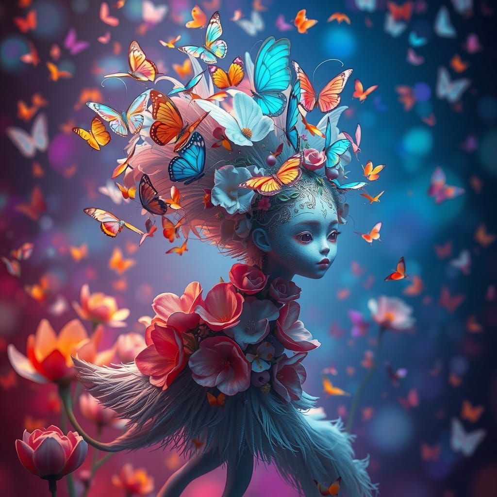 Dreamlike Butterfly Creature in Surreal Landscape
