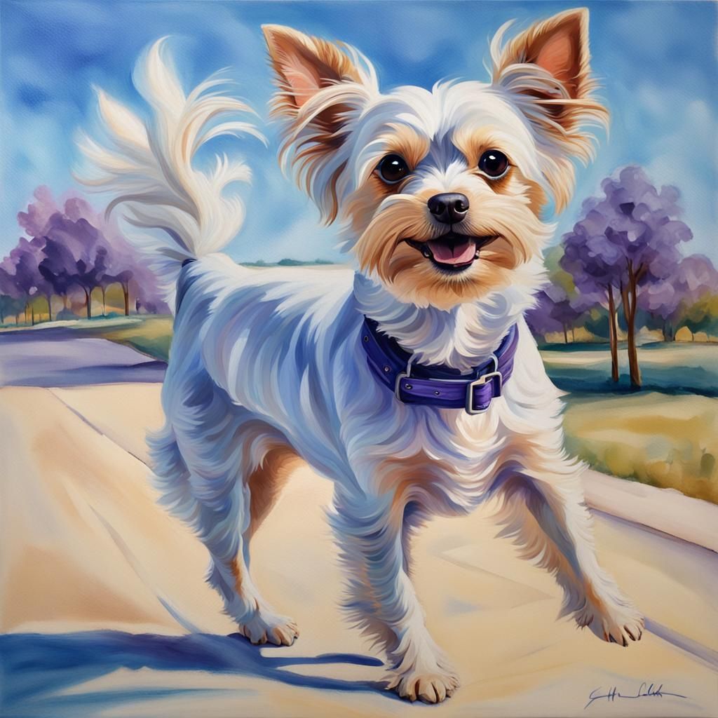 Hyperrealistic Portrait of a Happy White Chorkie