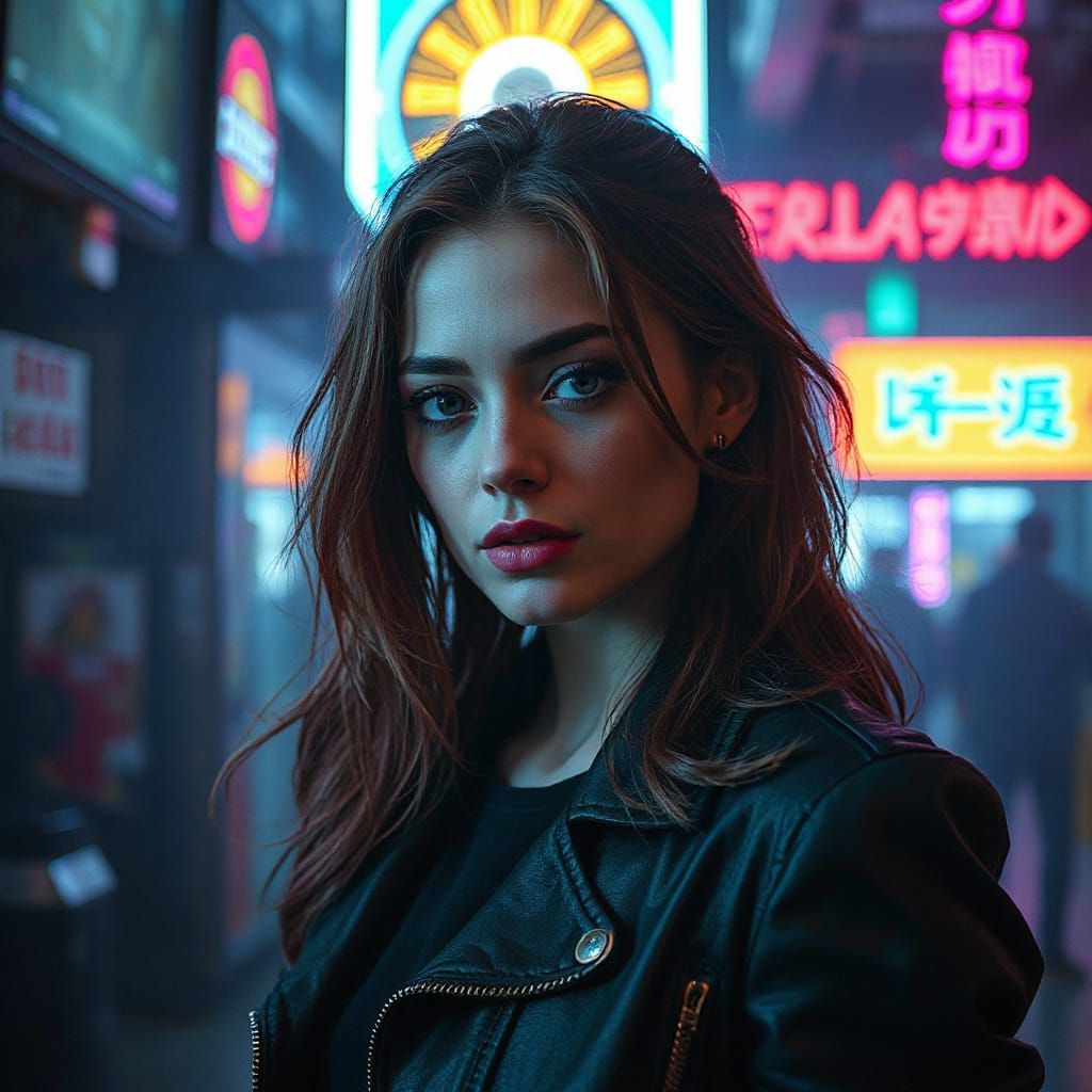 Cyberpunk Woman with Cybernetic Implants and Neon Lighting