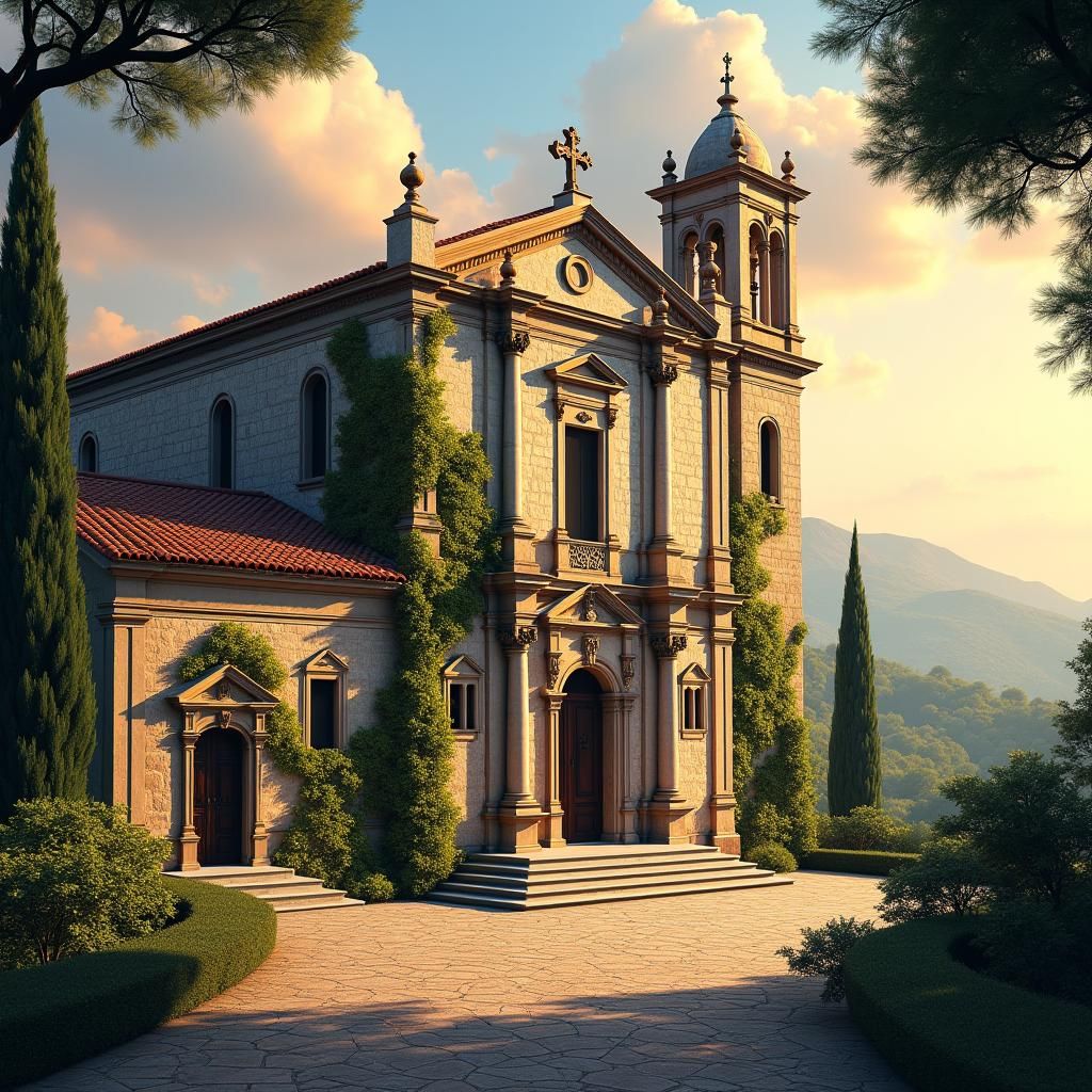 Italian Church at Sunset: Fantasy Concept Art
