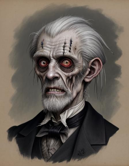 Horrifying Ghoul Portrait in Oil-Pastel Style