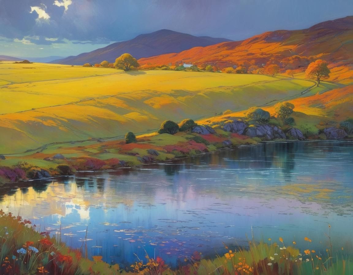 Scottish Autumn Landscape in Tiffany Style