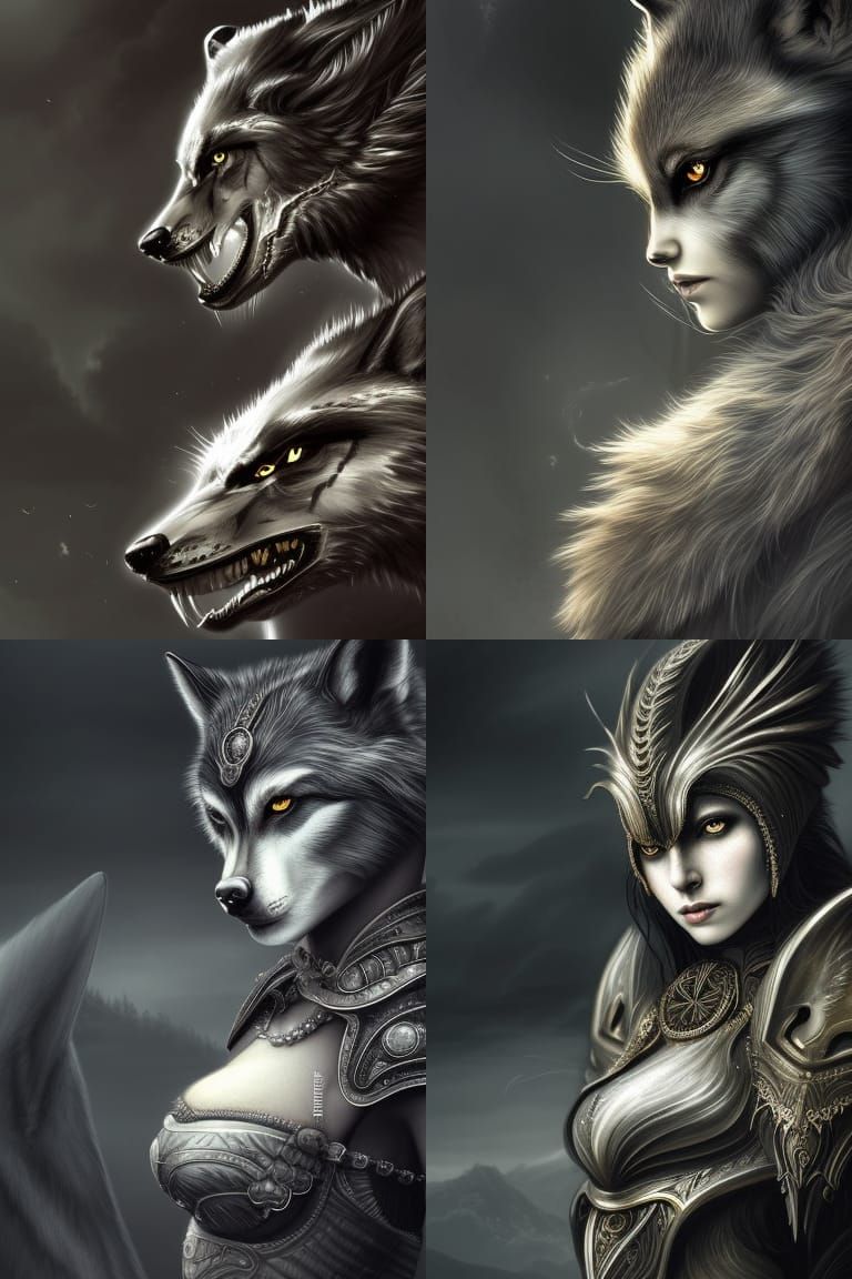 Dark Fantasy Wolf Girl in Silver Armor